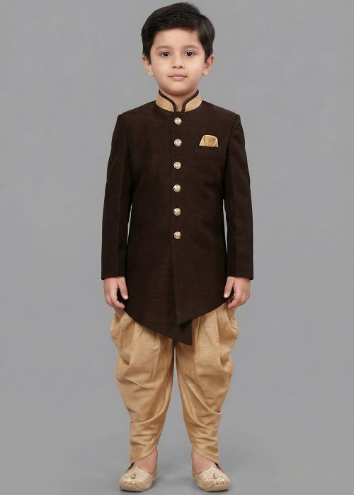 Dark Brown Dhoti Sherwani With Classic Finish