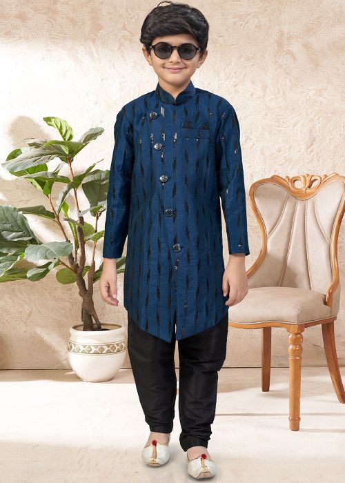 Blue Sequins Kids Indo Western Sherwani