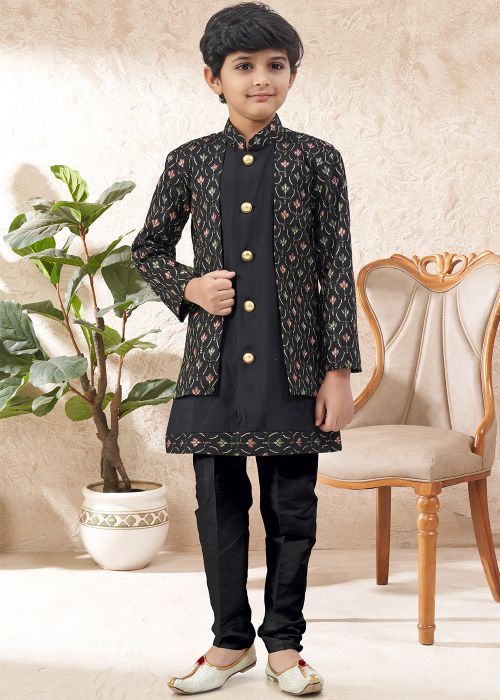 Black Layered Kids Indo Western Sherwani