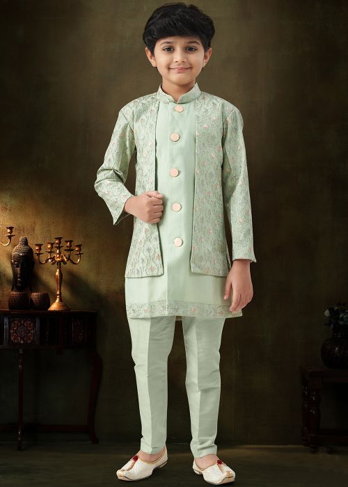 Pastel Green Kids Indo Western Sherwani