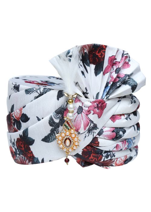 White Floral Digital Print Silk Safa