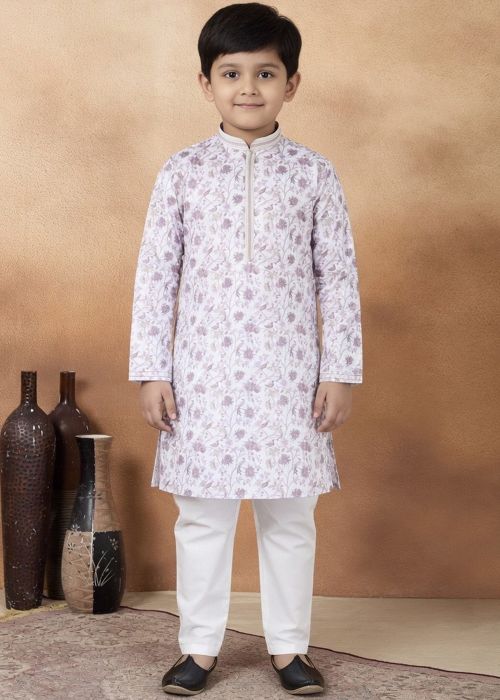 Kids Lavender Floral Print Kurta Pajama Set