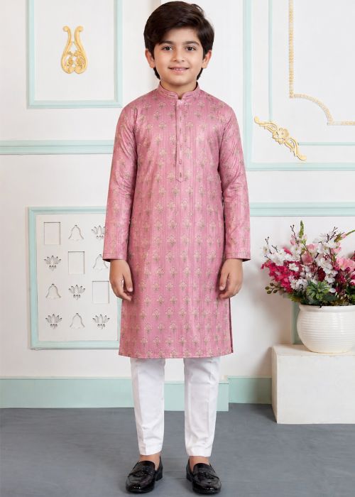 Rose Pink Digital Print Kids Kurta Pajama