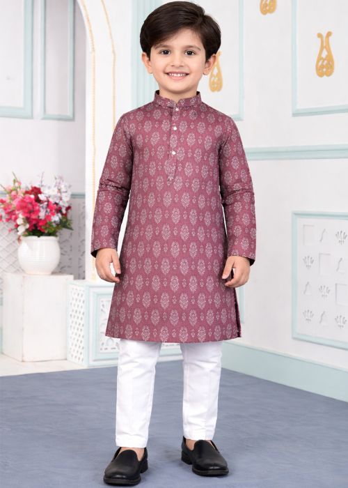 Mauve Pink Digital Print Kids Kurta Pajama
