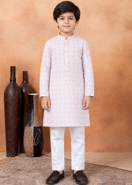 Pink Geometric Print Kids Kurta Pajama