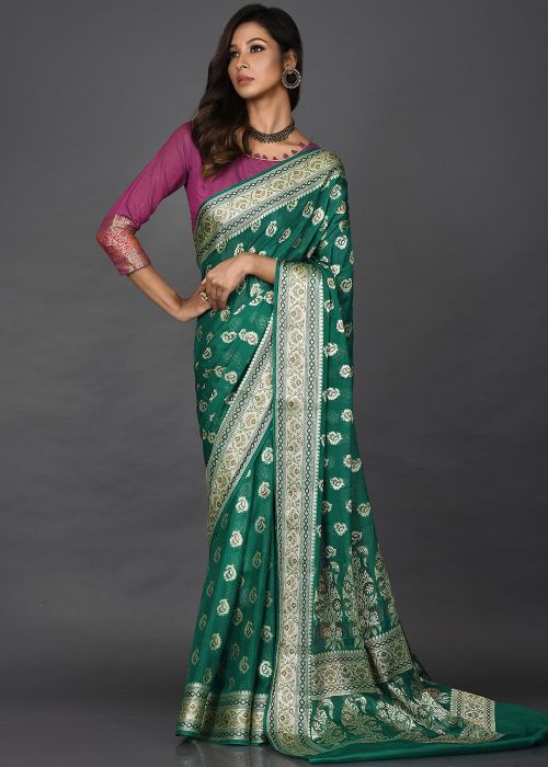 Green Festive Woven Saree In Georgette