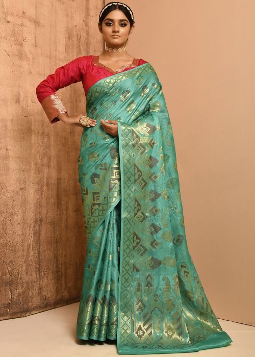 Turquiose Zari Woven Banarasi Silk Saree