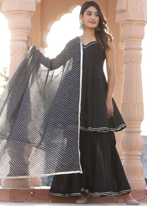 Readymade Black Gota Patti Work Gharara Suit