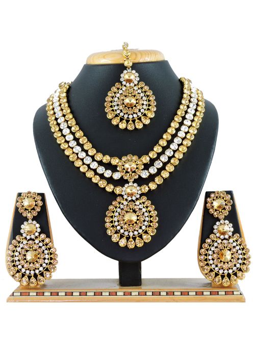 Golden & White Stone Work Necklace Set