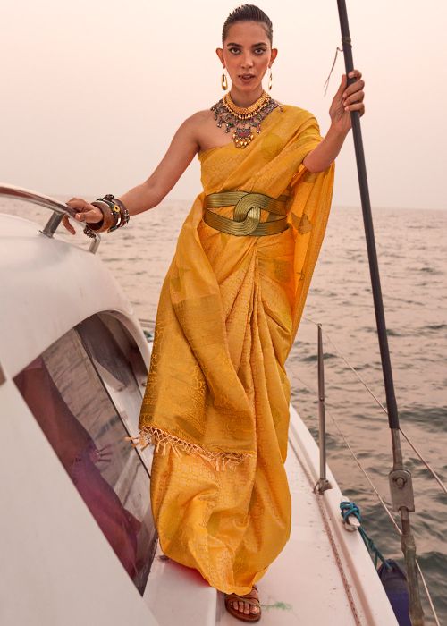 Yellow Woven Pallu Satin Saree 
