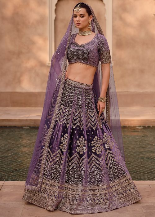 Purple Embroidered Bridal Lehenga Choli