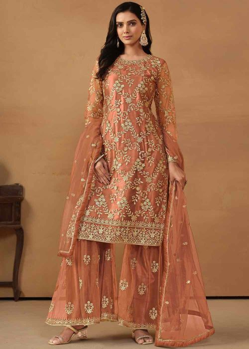 Orange Dori Embroidered Gharara Suit
