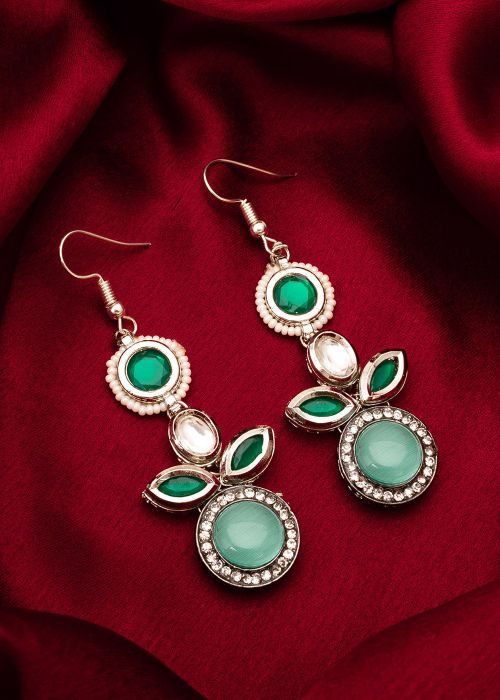 Green Stone Studded Dangler Earrings