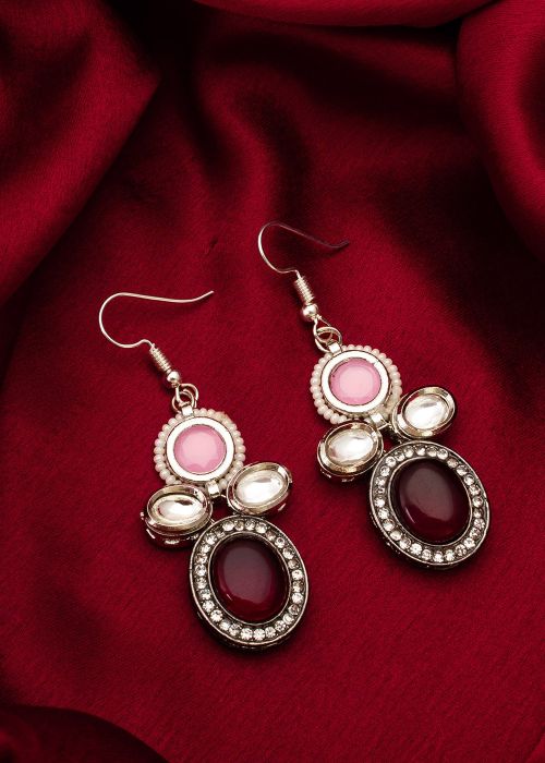 Pink Stone Work Dangler Earrings