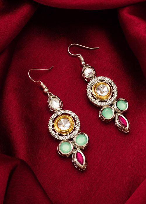 Stone Studded Dangler Earrings In Multicolor