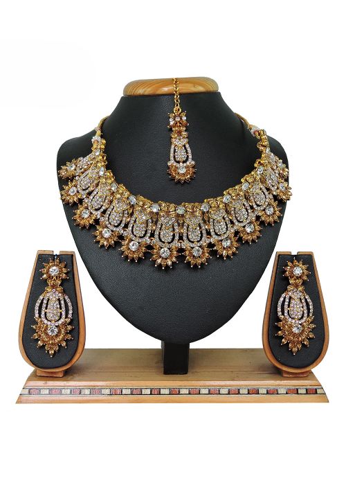 White & Golden Stone Studded Necklace 