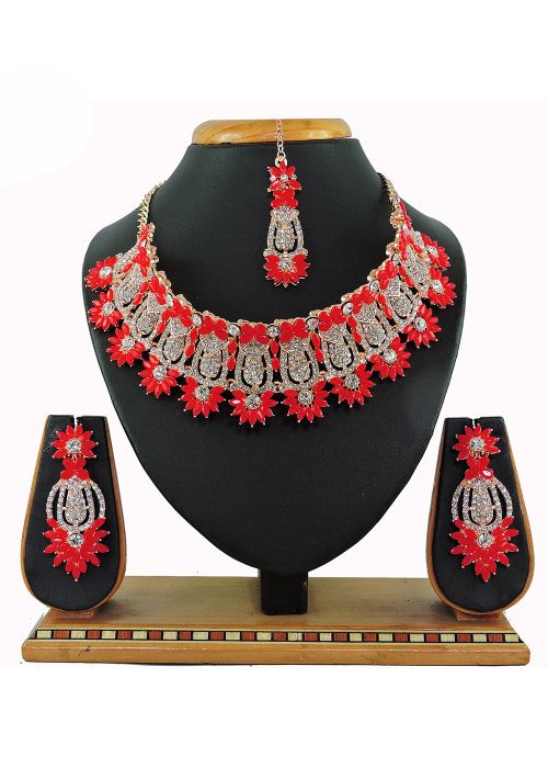 Red Necklace Set In Stone Work