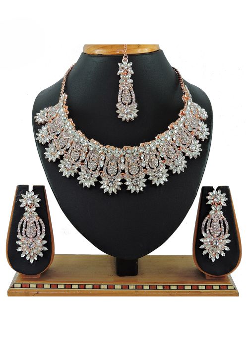 Stone Studded Necklace In White