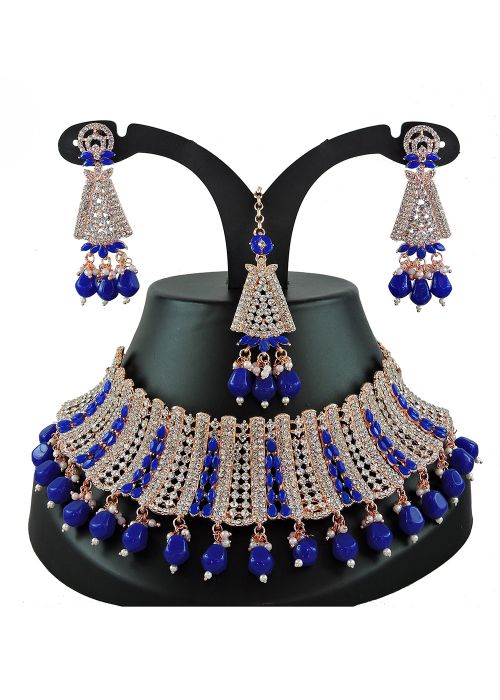 Blue Necklace Set In Stone Work