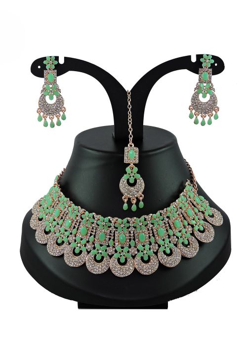 White & Green Studded Stone Necklace Set