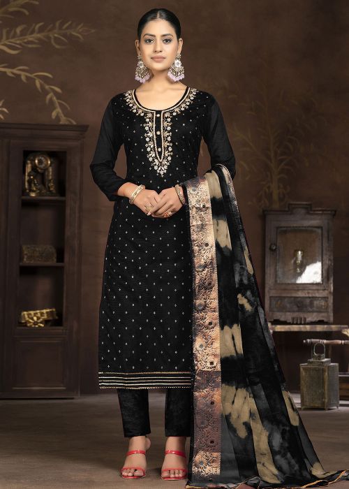 Black Art Silk Resham Embroidered Pant Suit
