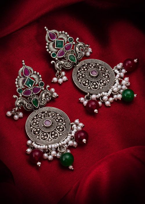Multicolor Stone Work Oxidised Dangler Earrings