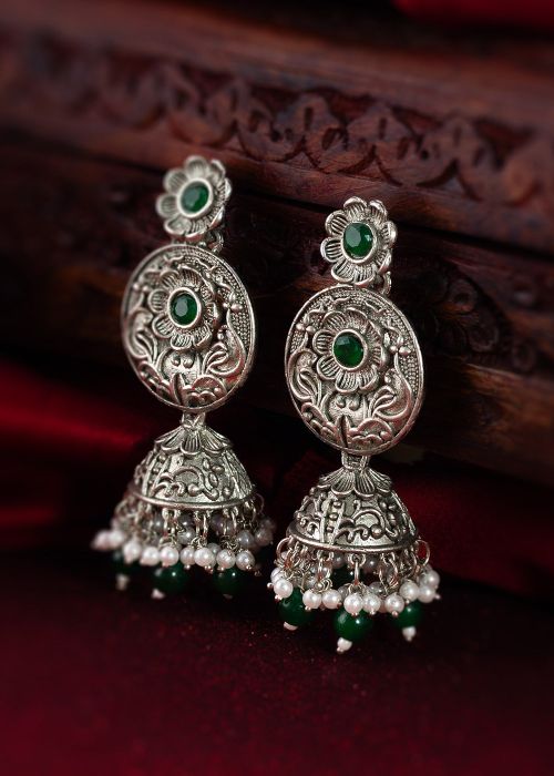 Silver Oxidised Jhumka Earrings