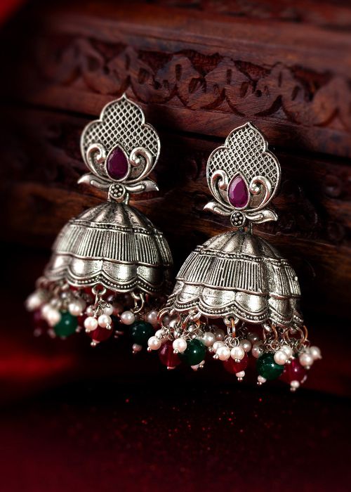 Silver Oxidised Jhumka Earrings