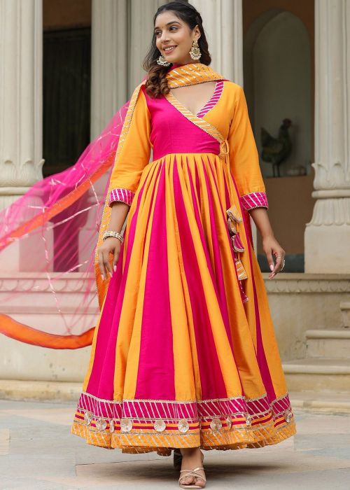 Pink Gota Patti Work Anarkali Suit Set