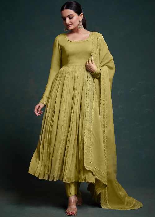Green Readymade Organza Anarkali Suit Set
