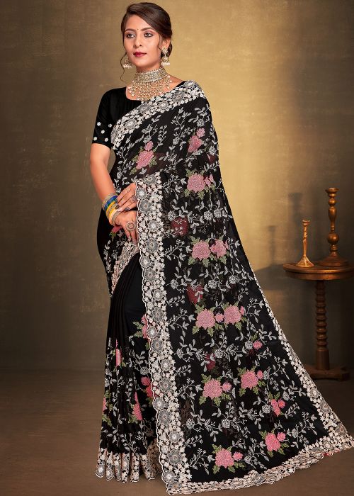 Black Embroidered Georgette Saree