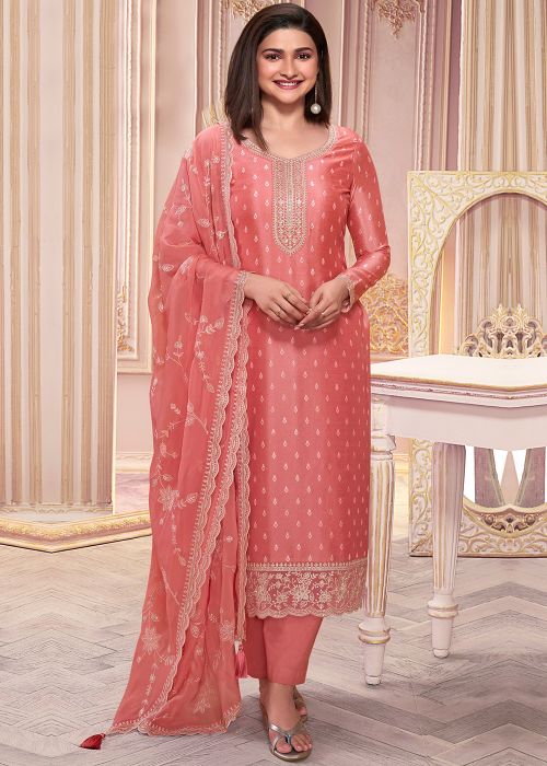 Prachi Desai Peach Embroidered Organza Pant Suit