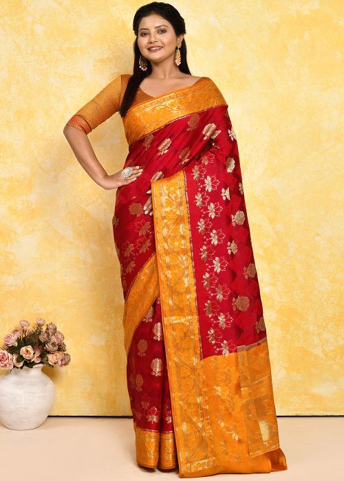 Red Zari Woven Detailed Silk Saree