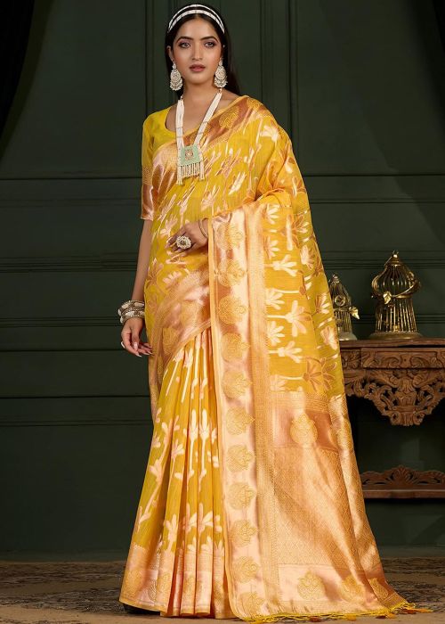 Yellow Zari Woven Saree & Blouse