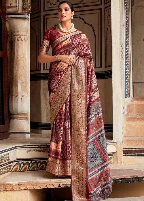 Multicolor Digital Print Saree & Blouse