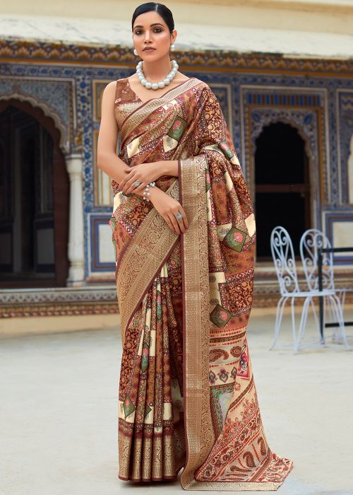 Multicolor Viscose Saree In Digital Print