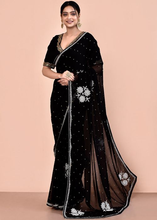 Black Handwork Saree In Georgette