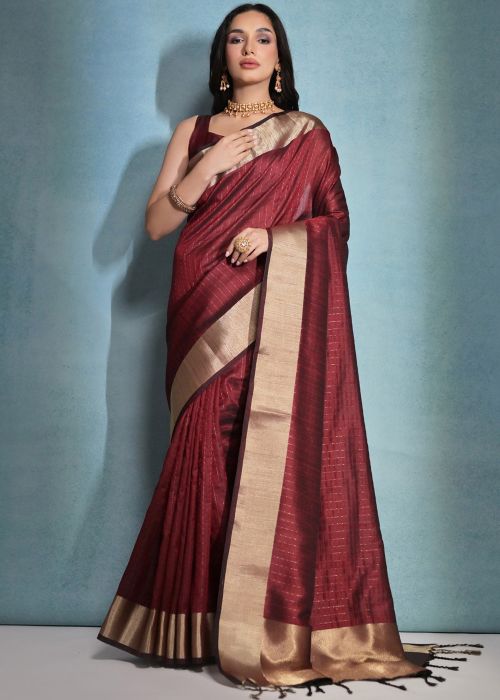 Maroon Zari Woven Saree In Art Silk