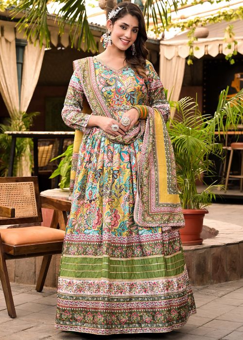 Readymade Multicolor Floral Print Anarkali Suit