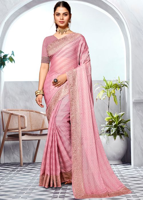 Pastel Pink Embroidered Art Silk Saree & blouse