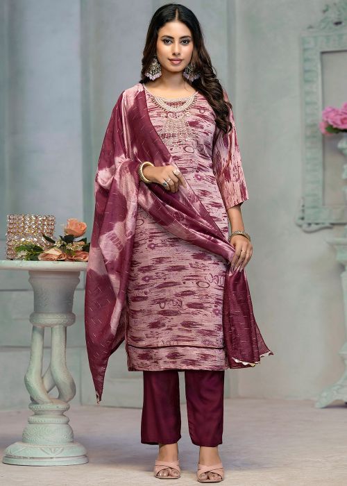 Maroon Embroidered Salwar Suit Set
