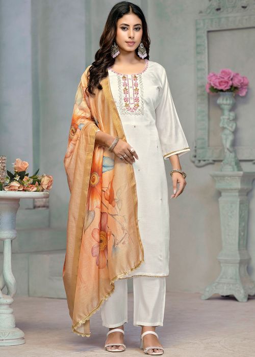 White Embroidered Salwar Suit Set
