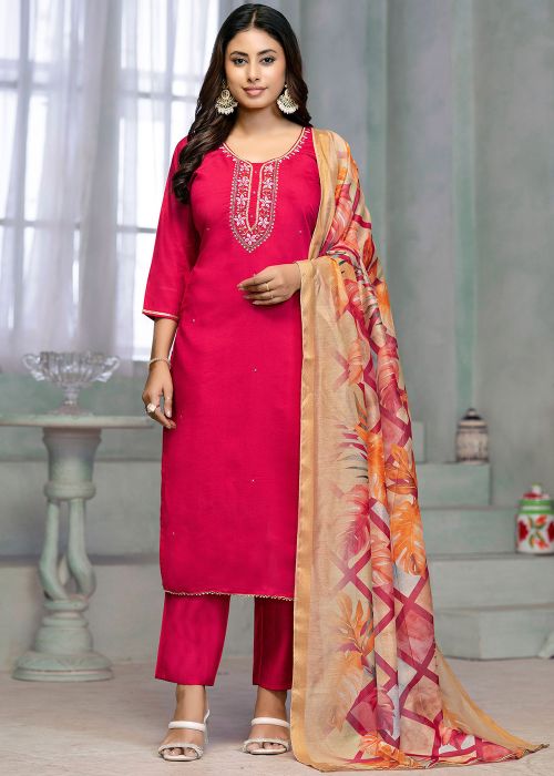 Pink Embroidered Salwar Suit Set