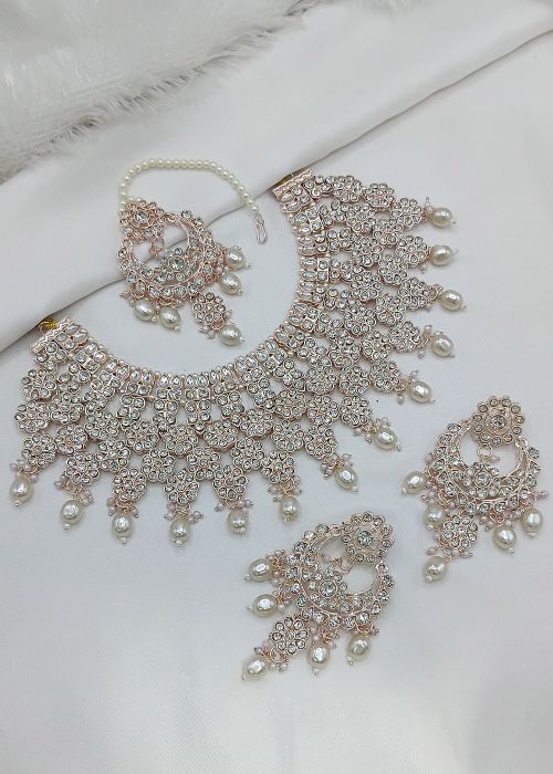 White Stone Embellished Necklace Set