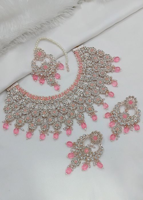 Light Pink Necklace Set In Stone Work