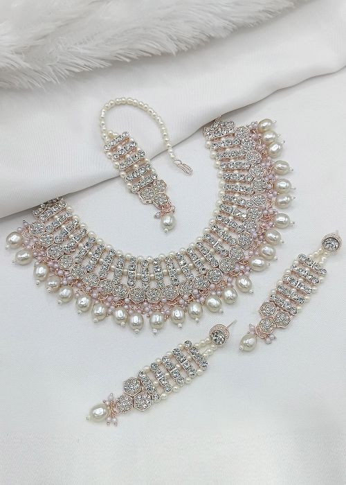 White Stone Studded Necklace Set