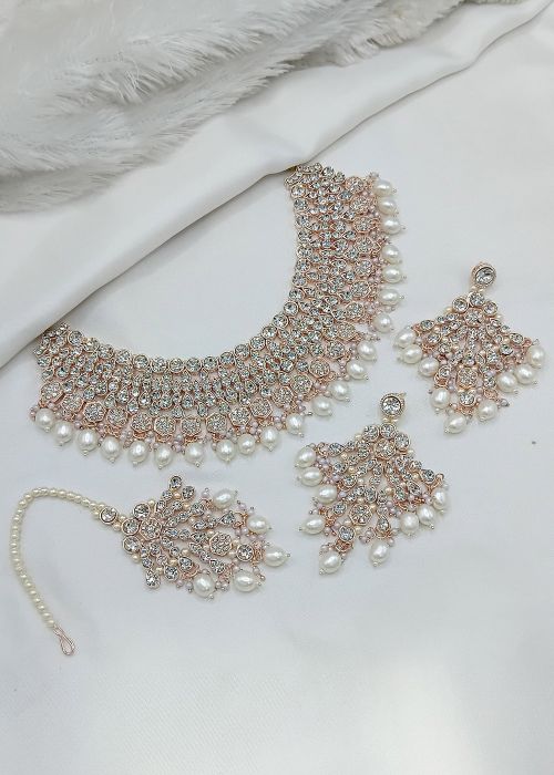White Studded Stone Necklace Set