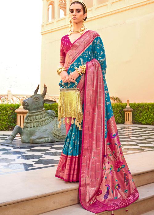Blue Zari Woven Saree In Art Silk