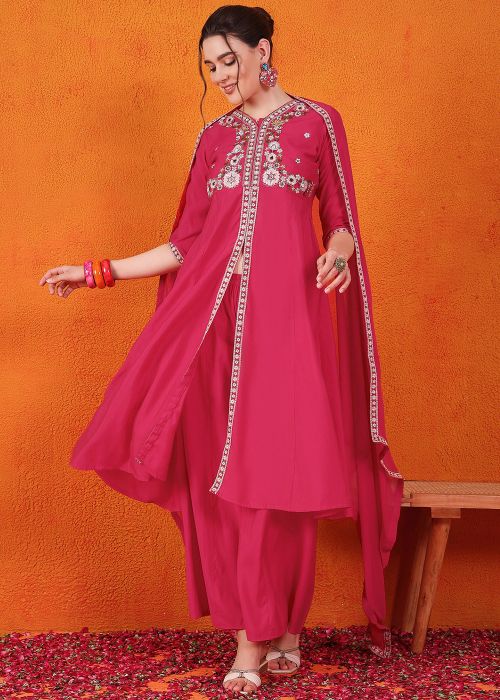 Pink Embroidered Salwar Suit Set