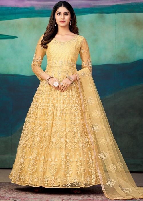Yellow Anarkali Suit In Dori Embroidery